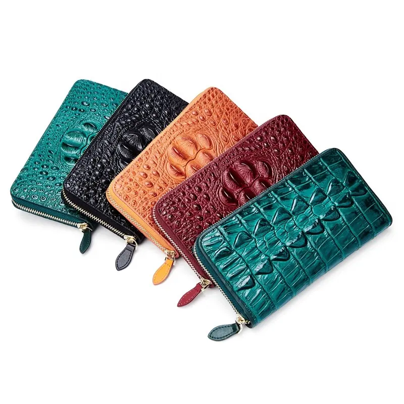 Wholesale large capacity crocodile leather wallet, RFID blocking leather purse