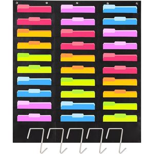 Creation <b>Wall</b> Storage Pocket Chart 30 Pockets Nylon Organizer With 5 Hangers For Classroom Office Use - Product Image 1