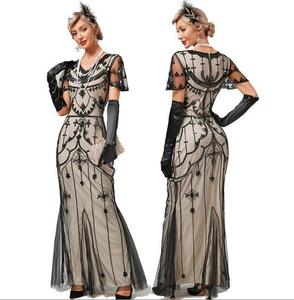 Abito da Donna Lungo da Sera Stile Vintage Anni '20 Grande Gatsby Flapper con Scollo a V Paillettes Perline e Ricami su Rete Traspirante - Product Image 5