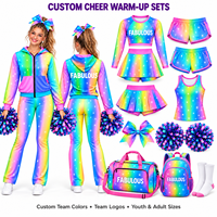 Ensemble de survêtement d'équipe Rainbow Ombre Cheer personnalisé avec impression étoile scintillante, comprenant un sweat à capuche entièrement zippé et un pantalon évasé, résistant à la décoloration