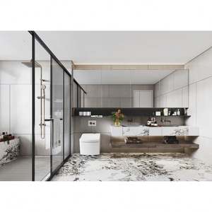 Meubles de salle de bain sur mesure en bois coloré, vasque en marbre, armoires flottantes, vasques de salle de bain modernes, double vasque - Product Image 3