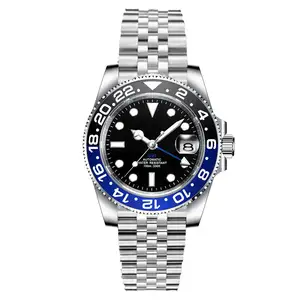 Uomini di lusso orologio meccanico genuino acciaio zaffiro cinturino NH34 impermeabile 10ATM GMT automatico Business Watch Montre Homme