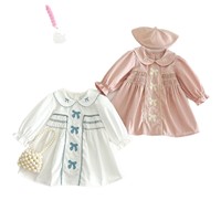 Robe pour bébé fille avec col Peter Pan brodé, nœud papillon, tenue mignonne pour le printemps et l'automne