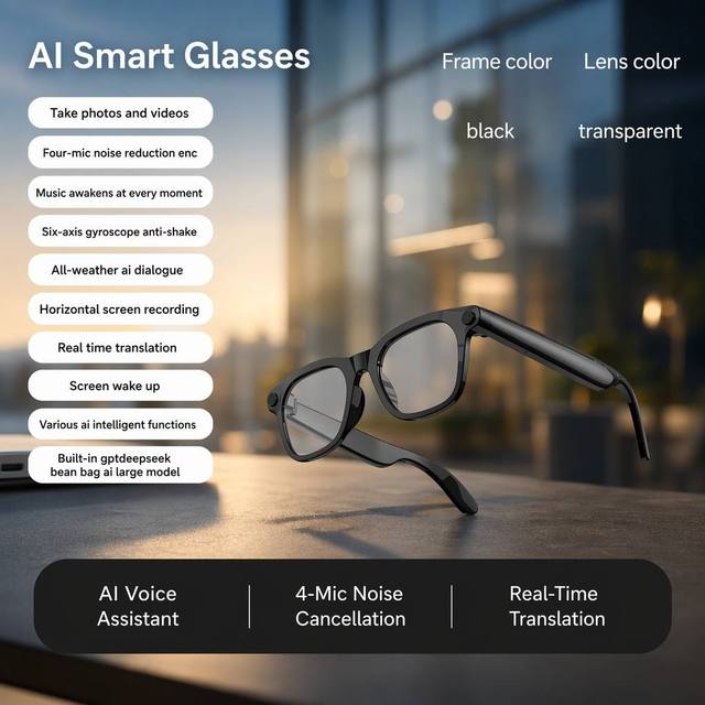 Anti-Shake 4K Photo 1200W Camera AI Smart Glasses with ChatGPT Assistant Wireless Translation Display and Transition Lenses