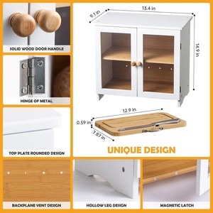 Caja de pan de madera de doble capa con estante ajustable para almacenamiento en la encimera de la cocina del hogar, con tabla de cortar y cuchillo. - Product Image 5