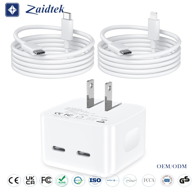35W Dual USB-C Port Fast PD Charger with OVP Protection Eco-friendly Fireproof Material for Type C Wall Adapter Foldable