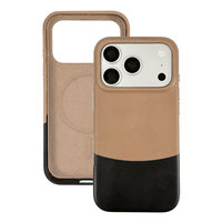 Étui de téléphone en cuir véritable exclusif et personnalisé - Protection intégrale antichoc magnétique bicolore pour iPhone 15-17 Pro