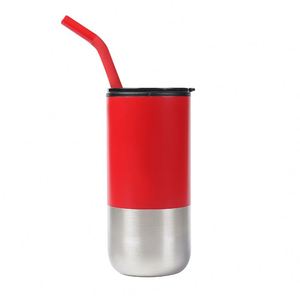 Double-walled Stainless Steel <b>Thermos</b> with a clear Plastic Lid and a Stainless Steel and Silicone Straw - Product Image 5