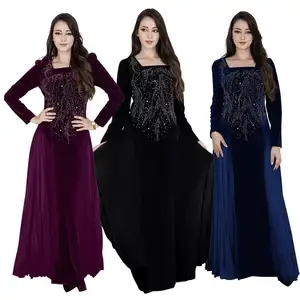 Custom Wholesale Islamic Plus Size Abayas Muslim Dress Chiffon Patchwork Hot Diamond Evening Dress Dubai Loose Designs For Women
