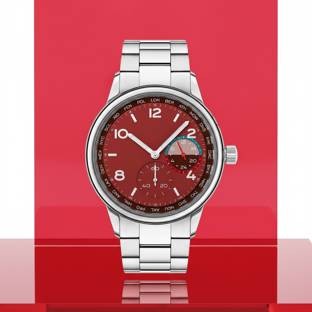 Men's Classic Chronograph Watch Zinc Alloy Case Stainless Steel 22mm Red Glass Crystal Dial Quartz Movement Citizen 10m Water