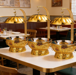 ถาดอุ่นอาหารสแตนเลส Royal 8L แบบใช้เชื้อเพลิง สำหรับร้านอาหาร งานจัดเลี้ยง บุฟเฟ่ต์ อุปกรณ์อุ่นและเก็บรักษาอาหาร สีทอง - Product Image 2