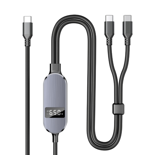 One-to-Two Smart Digital Display & Data Transfer Type-C Braided Mobile Phone Charging Cable
