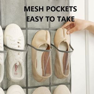 Organisateur de rangement pliable pour chaussures, en polyester écologique transparent, avec 24 poches en filet, multifonction, grand format, à suspendre à la porte, pas cher - Product Image 3