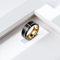 Bague de fiançailles pour homme en tungstène plaqué or 18 carats PVD noir brossé rainuré 8 mm, style éternité