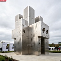 YOUFINE Grande sculpture géométrique en acier inoxydable découpée au laser, statue métallique creuse pour la décoration de parcs d'art, de places publiques et de paysages