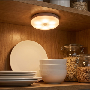 Luci a Disco Ricaricabili Magnetiche, Luce a Pressione con Batteria <span class=keywords><strong>da</strong></span> 400mAh, Luce Calda Gialla, Luce Fredda Bianca, Illuminazione per Armadio Adesiva - Product Image 1