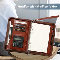 Carpeta de Oficina Multifuncional para Gerentes, con Clip, Logotipo Personalizable, A5, con Cierre, de Cuero, para Documentos, Regalo