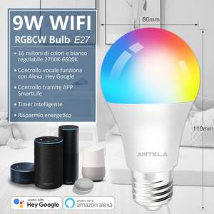 Antela Smart Bulb Led E27 9W Wifi DimmableRgb Color Changing With App Control For Home <b>Lighting</b> - Product Image 2