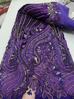 NI.AI 2026 Tissu en dentelle de tulle brodé de perles et de sequins, en organza, écologique, avec perles africaines et sequins, pour mariage