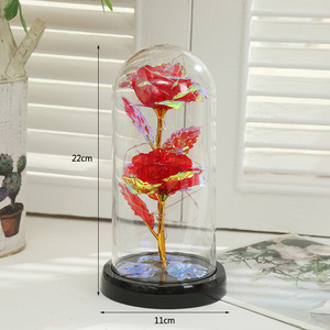 Regali artificiali di san valentino lampada a Led rosa dorata incantata lamina d'oro 24 carati rosa in cupola di vetro fiori decorativi con luci - Product Image 5
