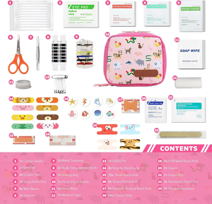 Kit di pronto soccorso omologato su misura per 107 piccoli per bambini Kit di pronto soccorso da viaggio per bambini con divertenti bende per auto, casa, <span class=keywords><strong>viaggi</strong></span> - Product Image 2