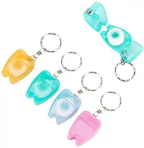 Fio dental do produto do cuidado oral com forma do dente Keychain Fio dental personalizado