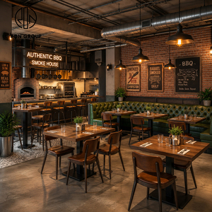 Ron Group Solution Complète Mobilier Commercial : Table Carrée en Bois et Banquette Courbe Capitonnée en Cuir pour <span class=keywords><strong>Restaurant</strong></span> - Product Image 1