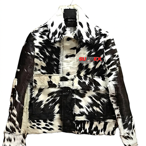 <b>Men</b> Cowhide Leather Jacket Fur Print Windproof Waterproof Breathable Casual Outerwear OEM Custom - Product Image 2