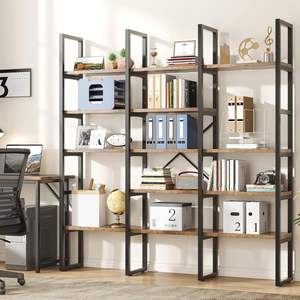Étagères de présentation ouvertes marron pour bureau à domicile <span class=keywords><strong>Etagere</strong></span> Triple Wide Shelf Book Case Tall Bookshelf 3 Drawers Storage Shelves Bookcase - Product Image 6