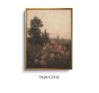 Peinture sur toile encadrée grand format, paysage tonaliste de jardin de roses vintage, art mural moderne décoratif de luxe doré pour chambre à coucher