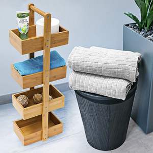 Estante de bambú moderno de cuatro niveles, estantería de almacenamiento para baño y ducha fácil de instalar con 4 cestas. - Product Image 1