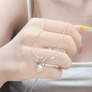 Collar de Plata de Ley S925, Diseño Coreano, Estilo Minimalista, con Colgante de Gota de Agua y Perla, para Mujer - Product Image 4