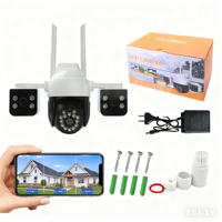Kamera CCTV Solar 4G/WiFi Definisi Tinggi dengan 3 Lensa untuk Penggunaan Perusahaan & Rumah Tangga Kartu Memori Opsional untuk Keamanan Rumah