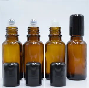 Stainless Steel Roller Ball Glass Vials with Black PP Cap Roll-On Amber Bottles Essential Oils Screen Printing Surface Cosmetics