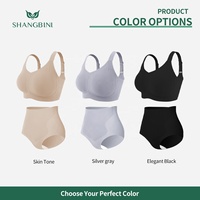 SHANGBINI Ensemble soutien-gorge sans couture effet push-up oreilles de lapin et gaine amincissante taille haute à bretelles larges L-4XL