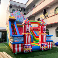 Structure gonflable de jeu pour enfants, thème Carnaval Cirque, avec 2 toboggans et Grande Roue, en PVC robuste, pour location commerciale