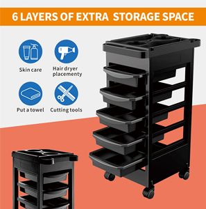 Carrello da Parrucchiere Moderno a Cinque Livelli con Ciotola per Tintura e Supporto per Asciugacapelli, Carrello Mobile per Salone di Bellezza con Rotazione a 360 Gradi - Product Image 5
