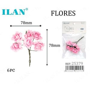 Rose di Carta Ilan Flores 78mm 6 Pezzi Rosa per Decorazioni - Product Image 1