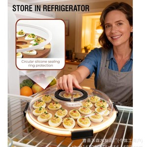 Wooden Egg <b>Storage</b> <b>Tray</b> Round With Lid For Refrigerator Home Breakfast Use - Product Image 2