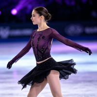 Robe de patinage artistique violette et noire à manches longues, dos croisé, ornée de strass, en maille, pour enfants et adultes, pour compétitions et spectacles sur glace