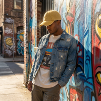 Casquette de baseball en jean vintage déchiré, personnalisable avec logo, style délavé et usé, casquette de papa en coton, streetwear, style détruit, vente en gros