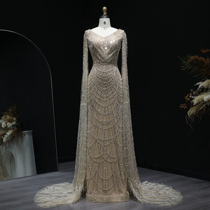 <span class=keywords><strong>Abito</strong></span> da sera a sirena di lusso con <span class=keywords><strong>piume</strong></span> bianche con maniche a mantello Dubai arabo abiti da sposa LSZ110-1 - Product Image 1