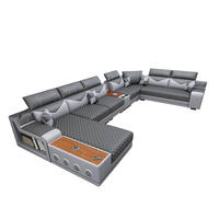 Canapé en cuir en forme de U résistant aux chats, structure en bois massif, design minimaliste moderne, multifonctionnel, haut-parleur Bluetooth, amovible et lavable