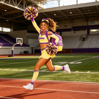 Seragam Kompetisi Cheerleading Rok Lipit Lengan Panjang Model Unik Trendy AB Berhias Rhinestone Bahan Spandex Elastis Tinggi
