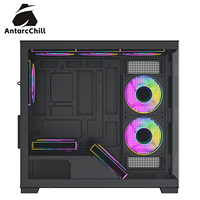 AntarcChill Black Mid Tower Steel Computer Chassis Side Panel Window Dual Compartment MicroATX Support 360 Radiator USB3.0 Ports