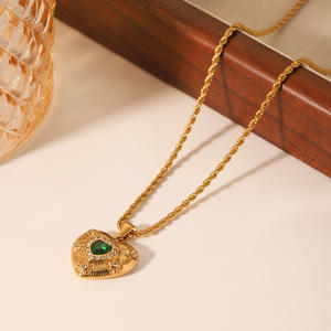 Collar de Mujer con Colgante de Estilo Francés, Moderno, de Acero Inoxidable Chapado en Oro de 18K, con Forma de Corazón y Diamantes, Estilo Budista, Cadena de Eslabones, Gargantilla - Product Image 4