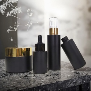 Flacon compte-gouttes en verre noir mat à épaulement plat pour emballage cosmétique de luxe, 15ml 30ml 50ml, impression sérigraphique pour sérum - Product Image 1