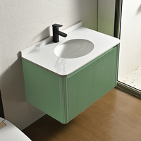 Meuble-lavabo mural moderne de style ferme avec tiroirs en contreplaqué pour salle de bain, lavabo de toilette