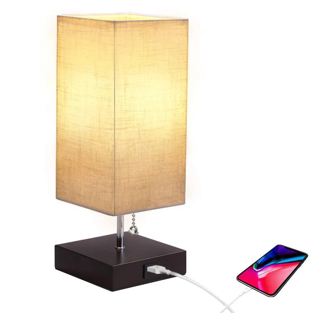 decorative smart lamp table lampen study lamp wooden home goods designed USB charging port bed side lamps