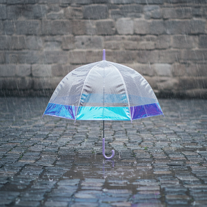 Parasol de voyage <span class=keywords><strong>transparent</strong></span> coloré en plastique moderne effet laser arc-en-ciel, résistant à la pluie et au vent, idéal pour les mariages - Product Image 1